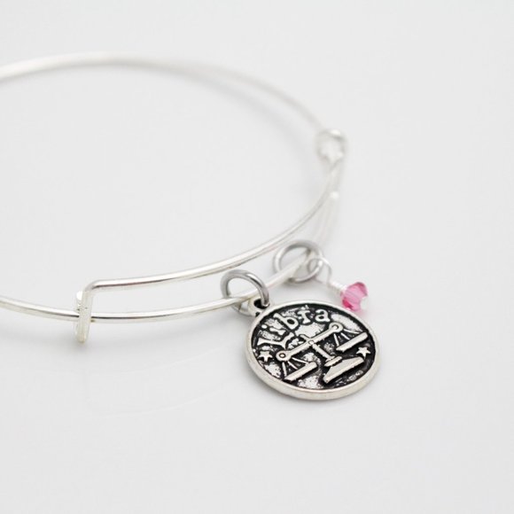 October Libra Adjustable Charm Bangle - Handmade Zodiac Bracelet - Picture 7 of 13